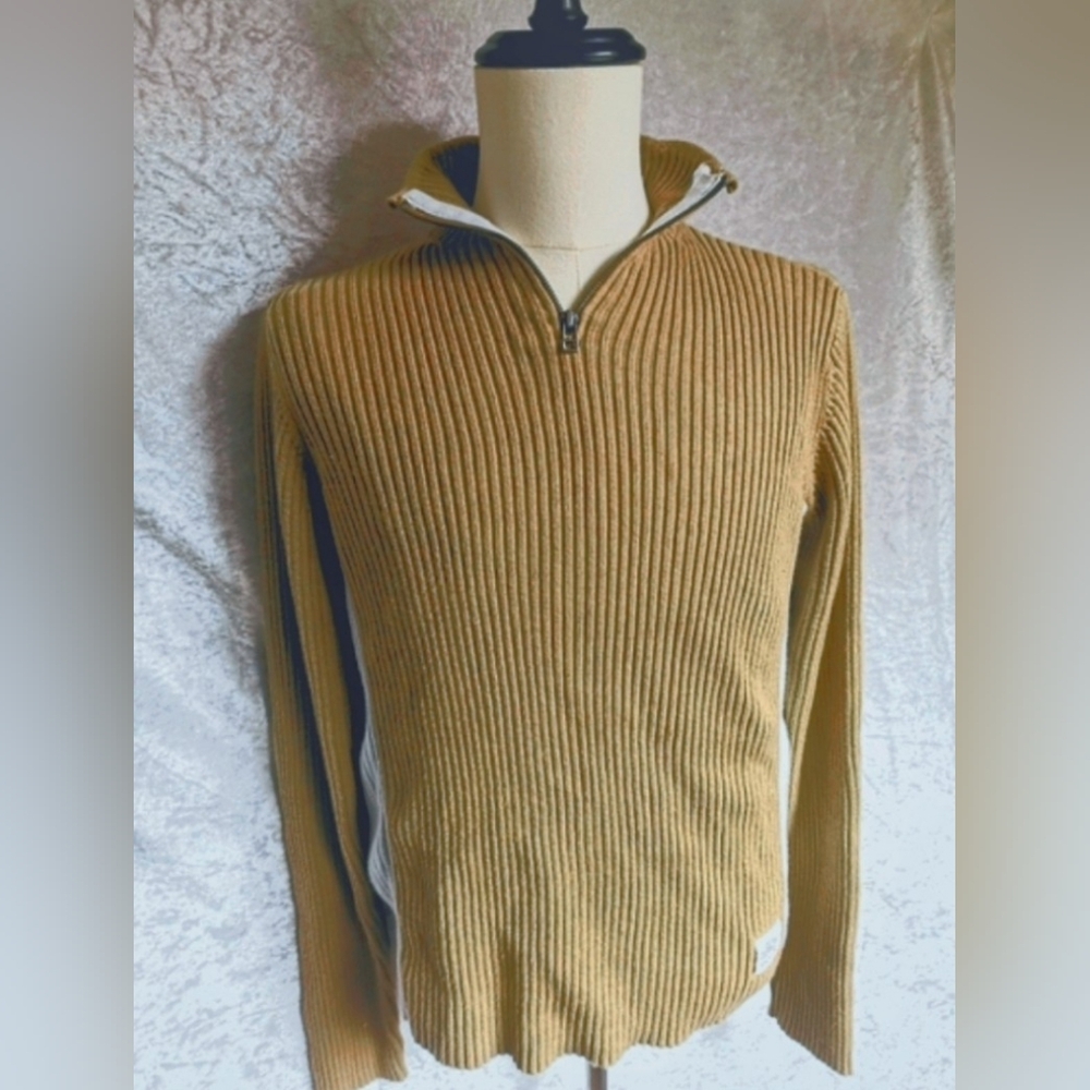 Guess Type 2-81 Beige white rib knit sweater quarter zip small